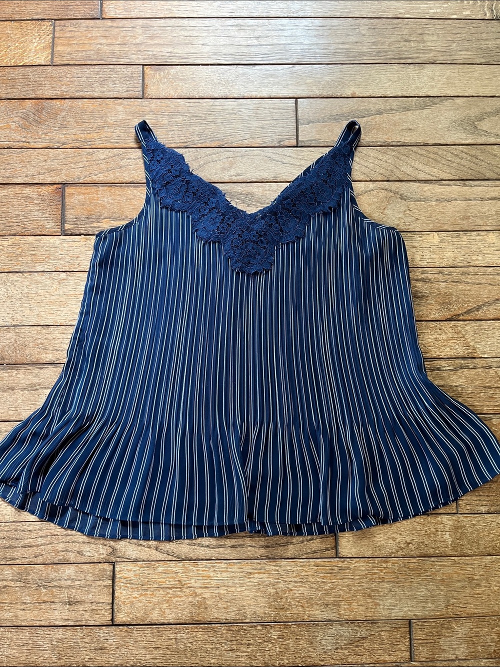 Chico's Navy & White Striped Lace-Trim Camisole